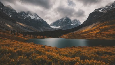 outdoors,sky,day,cloud,water,tree,no humans,bird,cloudy sky,grass,nature,scenery,forest,mountain,field,river,landscape,mountainous horizon,lake,fog,hill,snow,reflection