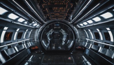 dutch angle,no humans,window,building,scenery,science fiction,city,realistic,cityscape,cable,skyscraper,spacecraft,city lights,lights,cockpit,indoors,signature,dated,english text,machinery,light