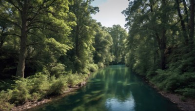 outdoors,sky,day,cloud,water,tree,blue sky,no humans,sunlight,grass,nature,scenery,forest,reflection,road,bush,river,landscape,path,plant,lake,reflective water