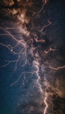 outdoors,sky,cloud,no humans,night,star (sky),night sky,scenery,smoke,starry sky,electricity,space,lightning,from above,fantasy,constellation,milky way