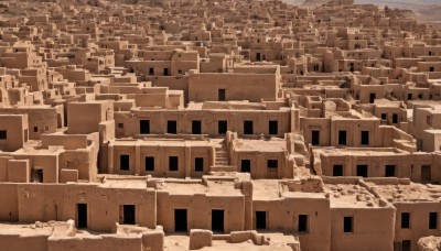 monochrome,outdoors,sky,no humans,window,building,scenery,city,cityscape,ruins,sepia,cloud