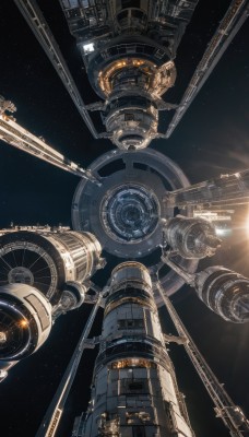 sky,signature,no humans,star (sky),scenery,starry sky,machinery,science fiction,light,space,gears,spacecraft,outdoors,lens flare,floating,planet