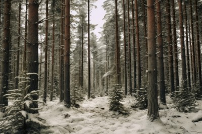 monochrome,outdoors,sky,day,tree,no humans,nature,scenery,snow,forest,rock,bamboo,winter,bamboo forest,leaf,sunlight,plant,landscape