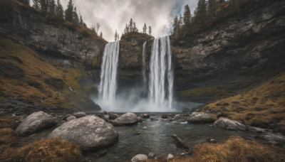 outdoors, sky, cloud, water, tree, no humans, nature, scenery, forest, rock, mountain, river, waterfall, landscape, cliff