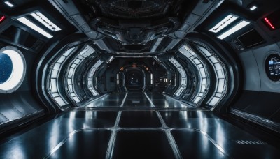 no humans,reflection,science fiction,realistic,space,planet,spacecraft,spacesuit,cockpit,indoors,glowing,robot,star (sky),scenery,machinery,logo,cable