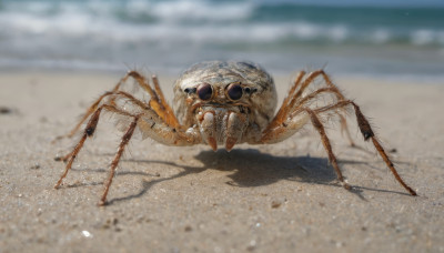 outdoors, day, blurry, no humans, depth of field, blurry background, shadow, animal, beach, bug, monster, realistic, sand, desert, oversized animal