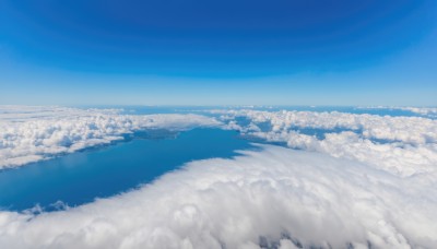 monochrome,outdoors,sky,day,cloud,water,blue sky,no humans,ocean,nature,scenery,blue theme,city,horizon,cityscape,river,landscape,greyscale