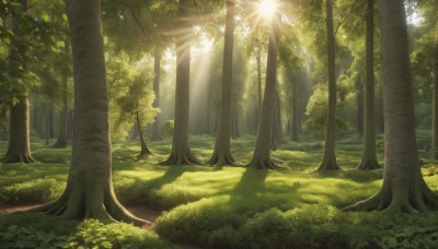 outdoors,day,tree,no humans,leaf,sunlight,grass,plant,nature,scenery,forest,light rays,bush,sunbeam,dappled sunlight,green theme,landscape