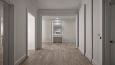 indoors,no humans,scenery,wooden floor,door,locker,floor,hallway,tile floor,ceiling light,reflective floor