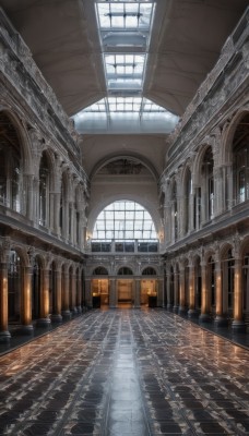 day,indoors,no humans,window,sunlight,scenery,light rays,stairs,architecture,bridge,pillar,ceiling,church,arch,train station,railroad tracks,reflective floor,column,vanishing point,snow,wooden floor,fantasy,door,carpet