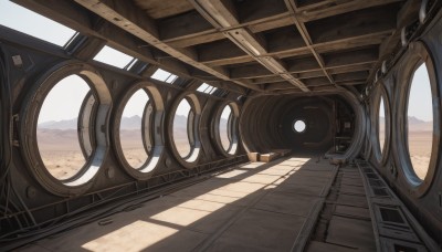 outdoors,sky,day,no humans,shadow,sunlight,ground vehicle,scenery,sand,train,desert,train station,railroad tracks,solo,cloud,window,bird,science fiction,mountain,landscape,spacecraft,very wide shot