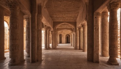 outdoors,day,indoors,dutch angle,no humans,window,sunlight,scenery,stairs,door,architecture,pillar,arch,column,pavement,stone floor,vanishing point,building,tiles,tile floor,ruins,hallway,brick floor