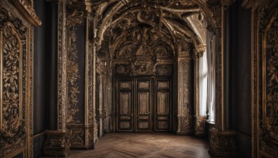 day,indoors,no humans,window,sunlight,scenery,wooden floor,stairs,door,architecture,pillar,hallway,carpet,arch,column,throne,statue