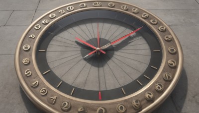 solo,no humans,shadow,from above,still life,wheel,scenery,clock,tiles,tile floor