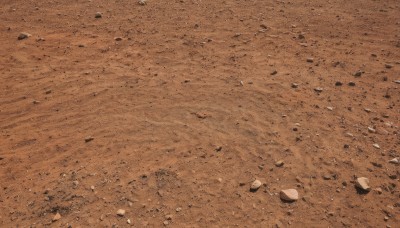 monochrome,outdoors,no humans,traditional media,scenery,rock,brown theme,from above,sand,debris,desert,footprints