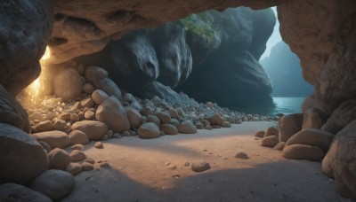 outdoors,day,water,no humans,scenery,rock,sand,egg,cave,stone,ocean,beach,sunlight,shore,cliff