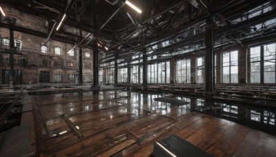 day,indoors,no humans,window,sunlight,scenery,reflection,light rays,wooden floor,stairs,door,ceiling,hallway,ceiling light,train station,railroad tracks,reflective floor,water