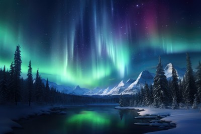 PREMIUM,outdoors,sky,water,tree,no humans,night,star (sky),nature,night sky,scenery,snow,forest,starry sky,reflection,mountain,winter,river,landscape,lake,pine tree,aurora,milky way