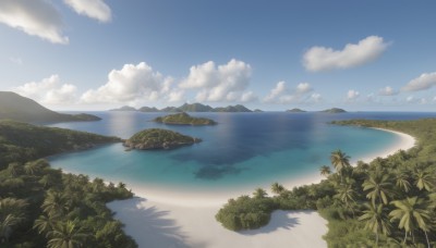 outdoors,sky,day,cloud,water,tree,blue sky,no humans,shadow,ocean,beach,grass,plant,nature,scenery,forest,mountain,sand,horizon,river,landscape,lake,shore,island,signature,palm tree,watercraft