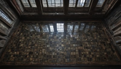 day,indoors,tree,dutch angle,no humans,window,from above,sunlight,building,scenery,stairs,architecture,ruins,chair,city,fantasy,cityscape