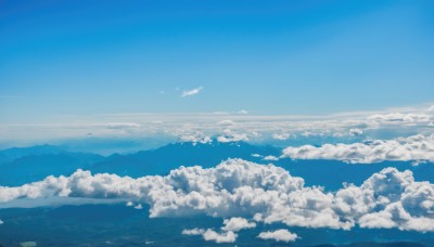 monochrome,outdoors,sky,day,cloud,signature,water,blue sky,no humans,ocean,cloudy sky,scenery,blue theme,mountain,horizon,landscape,mountainous horizon,island