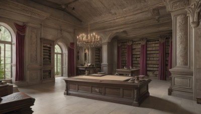 day,indoors,book,no humans,window,chair,table,sunlight,plant,curtains,scenery,desk,paper,stairs,bookshelf,lamp,candle,book stack,vase,carpet,candlestand,chandelier,wooden floor