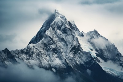 monochrome,outdoors,sky,day,cloud,dutch angle,no humans,cloudy sky,scenery,snow,blue theme,mountain,landscape,fog,cliff,above clouds