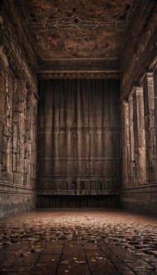 monochrome,outdoors,indoors,dutch angle,no humans,window,sunlight,scenery,light rays,stairs,architecture,sepia,pillar,brown theme,arch,column,building,wall,ruins,east asian architecture,ceiling,stone floor