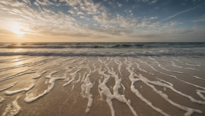 outdoors, sky, cloud, water, no humans, ocean, beach, cloudy sky, scenery, sunset, sand, horizon, waves, shore