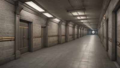 indoors,no humans,window,scenery,stairs,door,tiles,light,tile floor,ceiling,hallway,ceiling light,industrial pipe,wooden floor,clock,wall