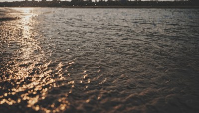 monochrome,outdoors,water,blurry,no humans,depth of field,ocean,beach,scenery,reflection,river,waves,shore,night,light particles