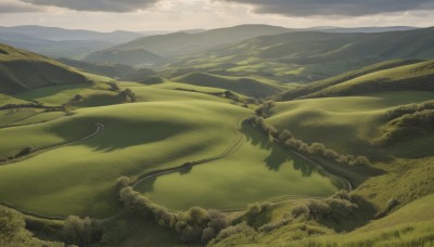 outdoors,sky,day,cloud,tree,no humans,cloudy sky,grass,nature,scenery,forest,mountain,road,field,green theme,river,landscape,mountainous horizon,hill,horizon,lake,path