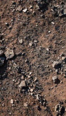 1girl,solo,monochrome,no humans,from above,traditional media,scenery,rock,paper,sepia,brown theme,debris,stone