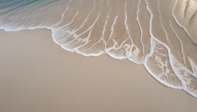 solo,simple background,1boy,male focus,water,no humans,ocean,beach,close-up,brown background,sand,waves,outdoors