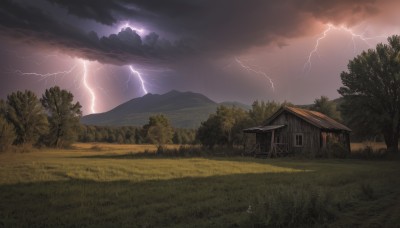 outdoors,sky,cloud,signature,tree,no humans,window,cloudy sky,grass,building,nature,scenery,forest,mountain,electricity,house,lightning,landscape,field,path,hill