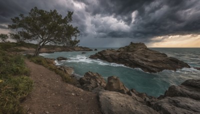 outdoors,sky,day,cloud,water,tree,no humans,ocean,beach,cloudy sky,grass,nature,scenery,rock,sand,horizon,river,waves,landscape,shore,cliff