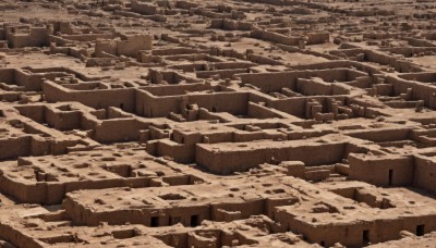 monochrome,outdoors,water,no humans,from above,traditional media,scenery,sand,sepia,landscape,brown theme,rock,ruins,desert