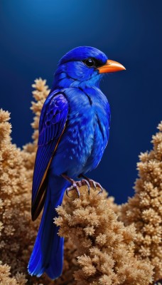 solo,looking at viewer,closed mouth,standing,full body,outdoors,blurry,black eyes,from side,tree,no humans,bird,animal,blue background,flying,realistic,animal focus,talons,beak,sky,artist name,night,moon,feathers,night sky,full moon,branch,animalization,sparrow