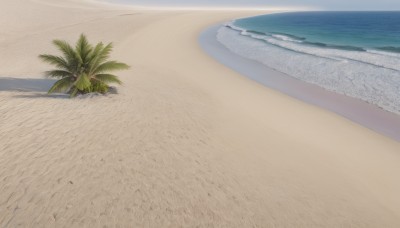 outdoors,sky,day,water,tree,blue sky,no humans,shadow,ocean,beach,scenery,sand,palm tree,horizon,shore,cloud,realistic,watercraft,waves,island