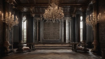 day,indoors,no humans,window,chair,table,sunlight,plant,scenery,wooden floor,stairs,door,light,candle,pillar,carpet,church,candlestand,chandelier,tree