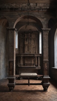 day,indoors,no humans,window,shadow,table,sunlight,building,scenery,wooden floor,stairs,door,architecture,pillar,arch,chair,instrument,fantasy,statue,piano,carpet,church,chandelier,column,grand piano