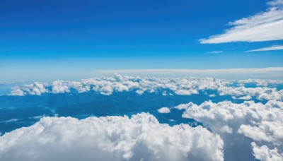 monochrome,outdoors,sky,day,cloud,water,blue sky,no humans,ocean,cloudy sky,scenery,blue theme,horizon,landscape,above clouds,island