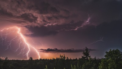 outdoors,sky,cloud,tree,no humans,cloudy sky,grass,nature,scenery,forest,sunset,electricity,lightning,night,landscape