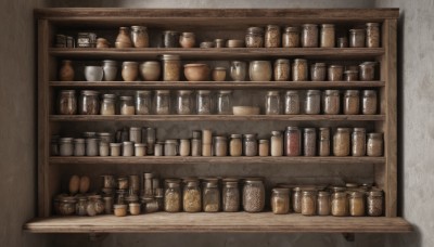 indoors,no humans,bottle,scenery,realistic,shelf,jar,still life,shop,counter