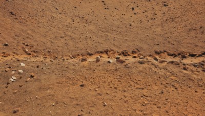 monochrome,outdoors,no humans,traditional media,scenery,rock,sand,sepia,brown theme,orange theme,water,from above,beach,orange background,shore,desert,footprints