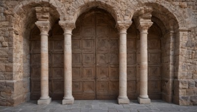 outdoors,day,indoors,no humans,building,scenery,stairs,door,wall,architecture,pillar,arch,column,stone floor,sunlight,ruins,stone wall