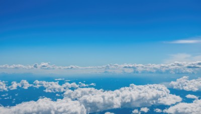 monochrome,outdoors,sky,day,cloud,water,blue sky,no humans,bird,ocean,cloudy sky,scenery,blue theme,horizon,signature,above clouds