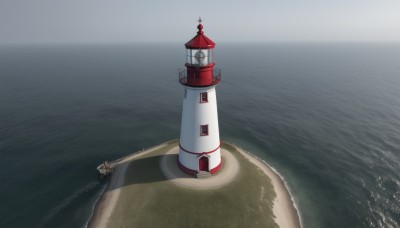 outdoors,sky,water,no humans,ocean,scenery,horizon,clock,watercraft,ship,waves,tower,boat,lighthouse,cloud,building,road,bridge,warship