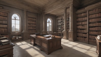 day,indoors,book,no humans,window,shadow,chair,table,sunlight,scenery,desk,light rays,paper,bookshelf,sunbeam,shelf,book stack,library,ladder,candle,candlestand