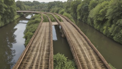 outdoors,day,water,tree,no humans,sunlight,grass,plant,nature,scenery,forest,reflection,bush,bridge,river,sky,road,landscape,railroad tracks